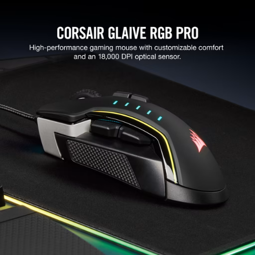 CORSAIR GLAIVE PRO RGB WIRED GAMING MOUSE - ALUMINUM BLACK