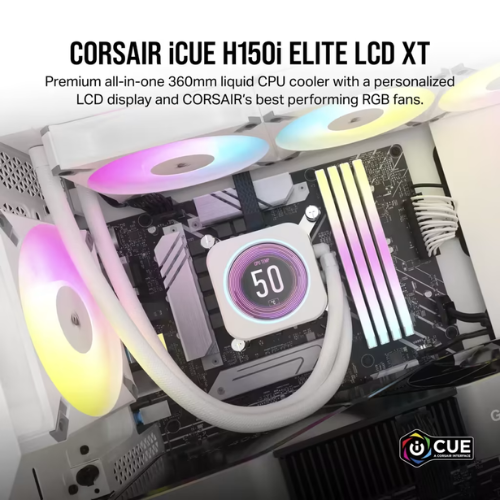 CORSAIR ICUE H150I ELITE RGB 360MM AIO CPU LIQUID COOLER WITH LCD XT DISPLAY - WHITE