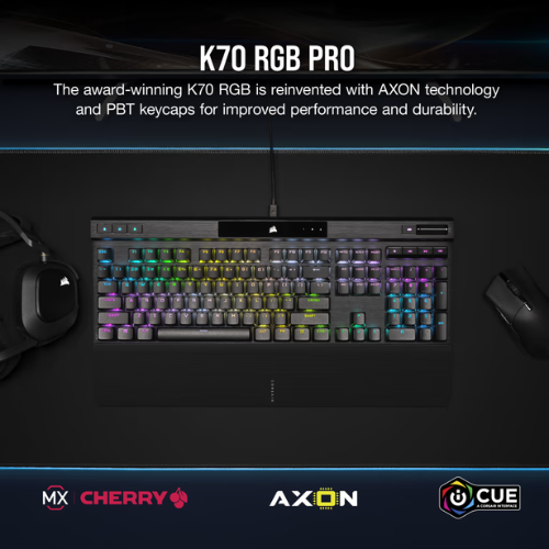 CORSAIR K70 RGB PRO W/ PBT DOUBLE SHOT PRO KEYCAPS CHERRY® MX RED WIRED