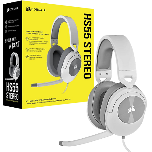 CORSAIR HS55 STEREO WIRED GAMING HEADSET — WHITE